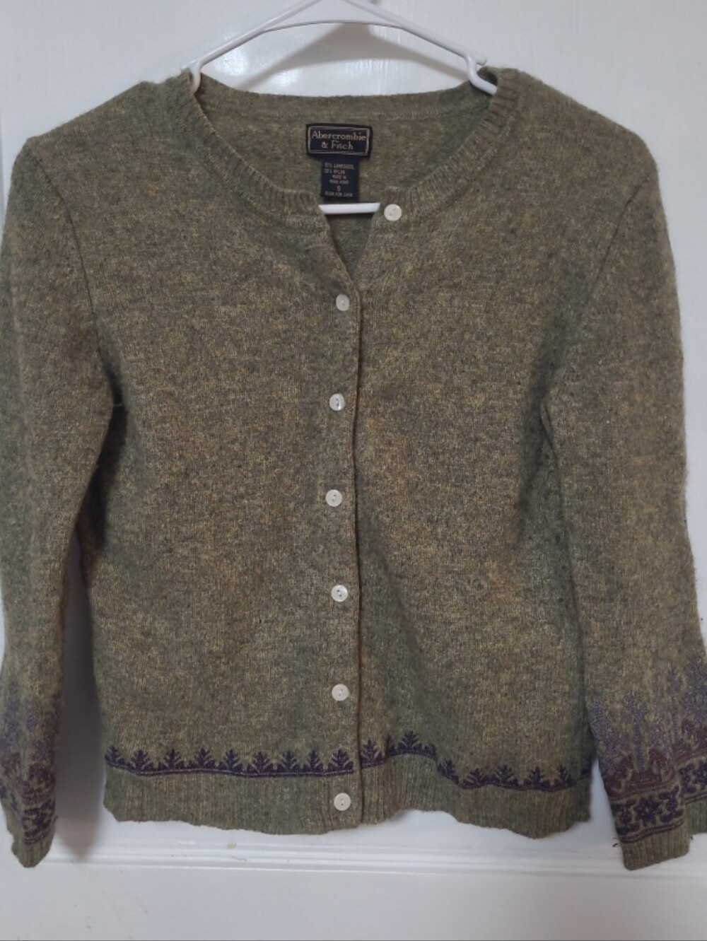 Abercrombie & Fitch Lambs Wool Olive Green Cardigan Small